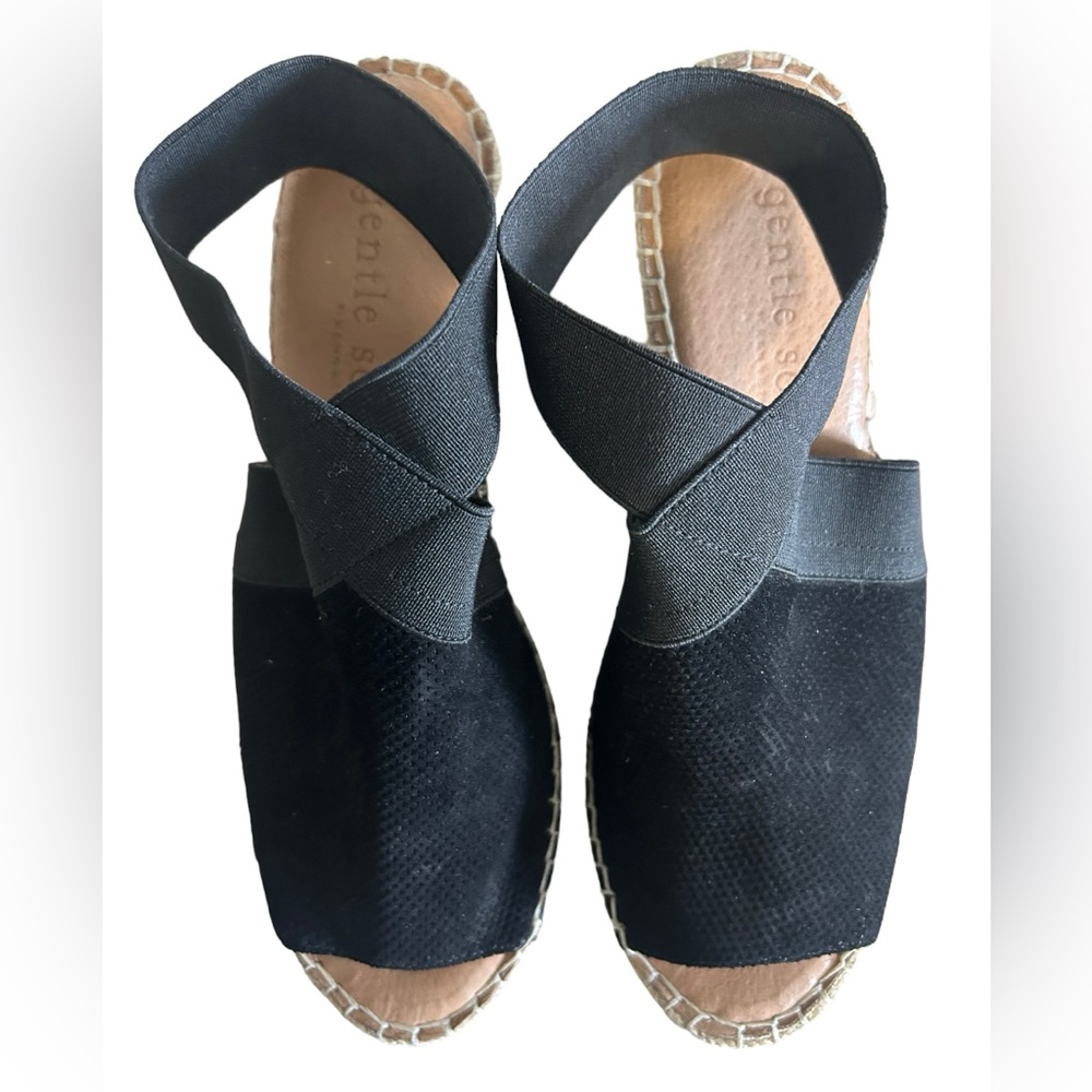 GENTLE SOULS Colleen Black Suede Leather Espadrille Wedge Sandal Size 9 - Picture 2 of 6